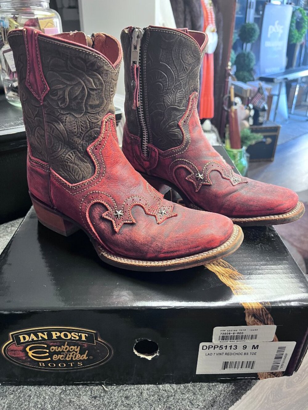 Dan Post Reese Red Distressed Western Boots Size 9